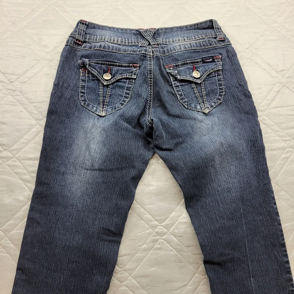 Angels well worn blue jeans size 7 w/ flap pockets